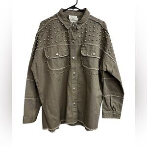 Small Studded Olive Green Button-Up Jacket